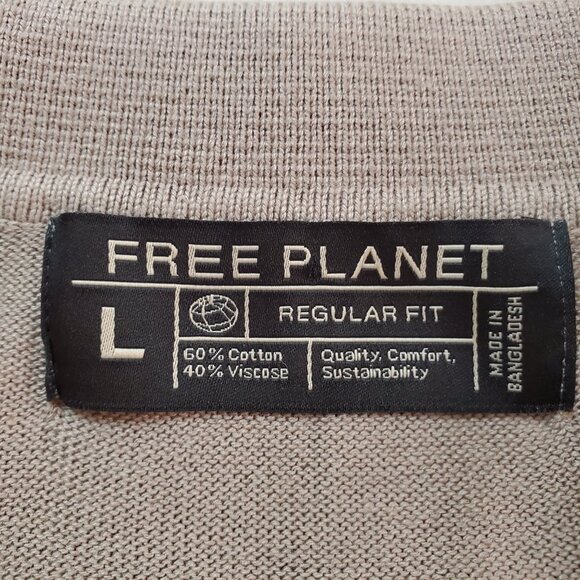NWT FREE PLANET SZ L Men's Short Sleeve Pullover Polo Sweater Shirt Brown - Picture 6 of 11